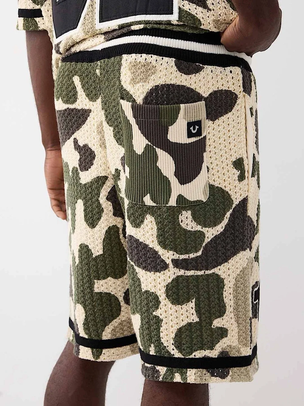 True Religion Open Knit Crochet Camo Short